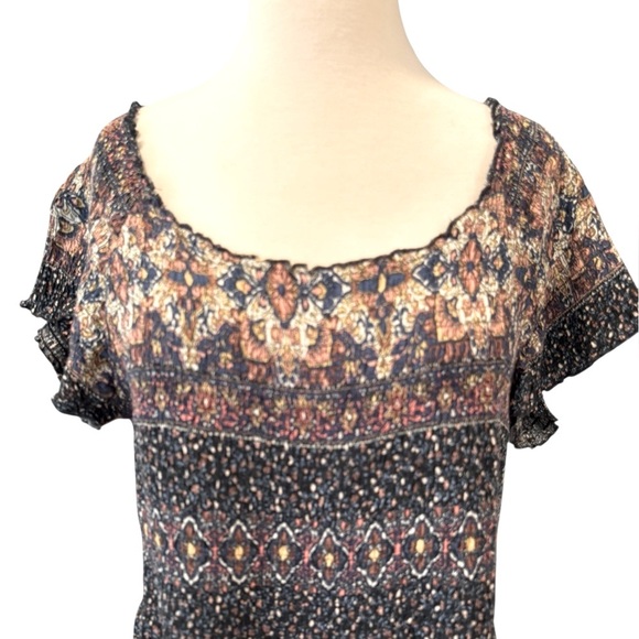 Soft Surroundings Short Sleeves Smocked Waist Scoop Neck Bohemian Large Petite - Picture 4 of 8